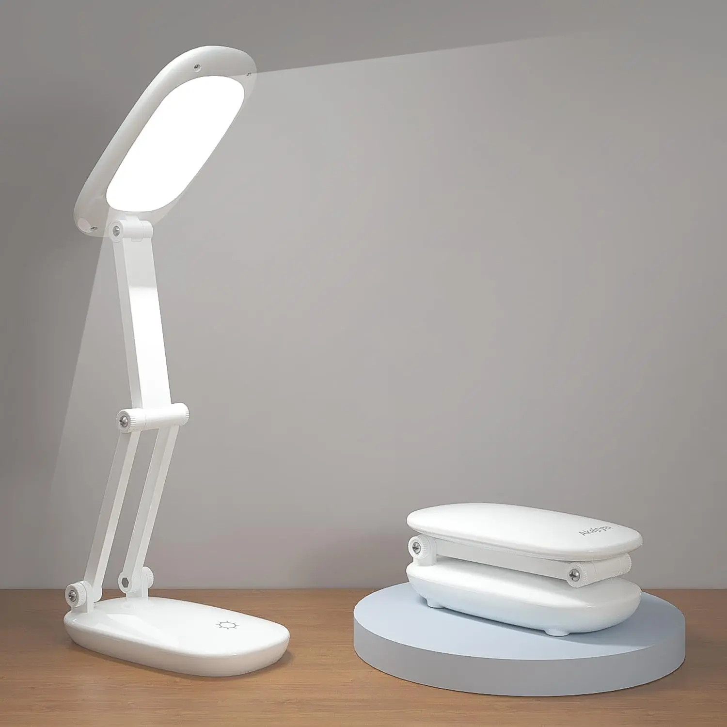 LED Desk Lamp - 2-Fold Bracket, Foldable Portable Wireless Light, 3 Brightness Levels, Dimmable Small Lamp for Office Home Use (White) Adjustable Desk Lighting Adjustable Indoor Lighting