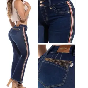 Wow Jeans Colombiano Levantacola Bota Campana Reference Wow 80777 with Two Buttons Push Effect & Stone Details  Streetwear