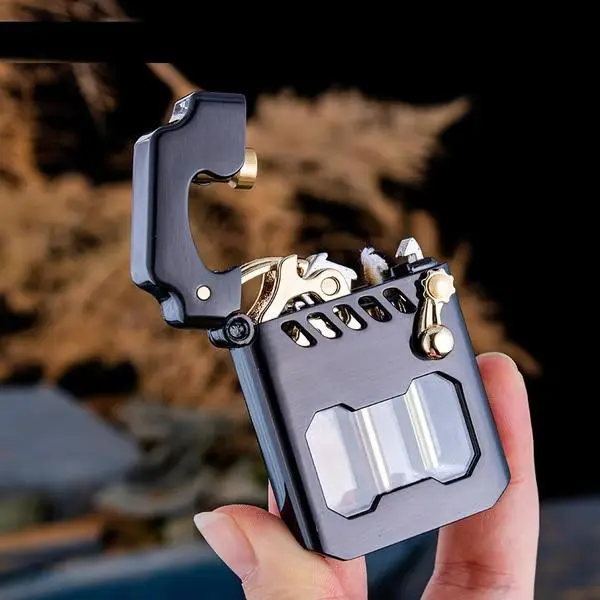 (Kerosene not included) Mecha metal rocker lighter, retro transparent oil tank metal rocker kerosene lighter, retro metal rocker kerosene windproof copper lighter, desktop accessories, Father's Day gifts, DIY fun