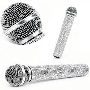 Simulation microphone, shiny plastic microphone accessory, suitable for microphone games, Christmas novelty party gifts, role-playing, and party costumes (1-Pack:silver)