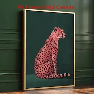 Pink Cheetah Print Animal Design Unframed Painting, Modern Canvas Wall Art, Canvas Prints, Art Wall Decoration, Art Work For Wall Decor, Wall Decor for Home Living Room Bedroom Study Room, Ornaments