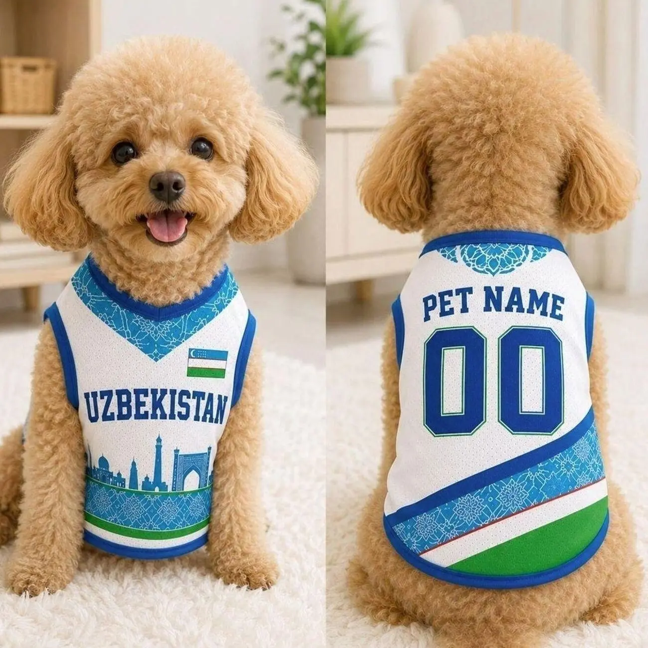 Personalized Pet Soccer Jersey, Custom Dog Football Shirt, Uzbekistan Pet Jersey, Puppy Sports Outfit, Custom Name Pet Apparel X0J 489 LBM