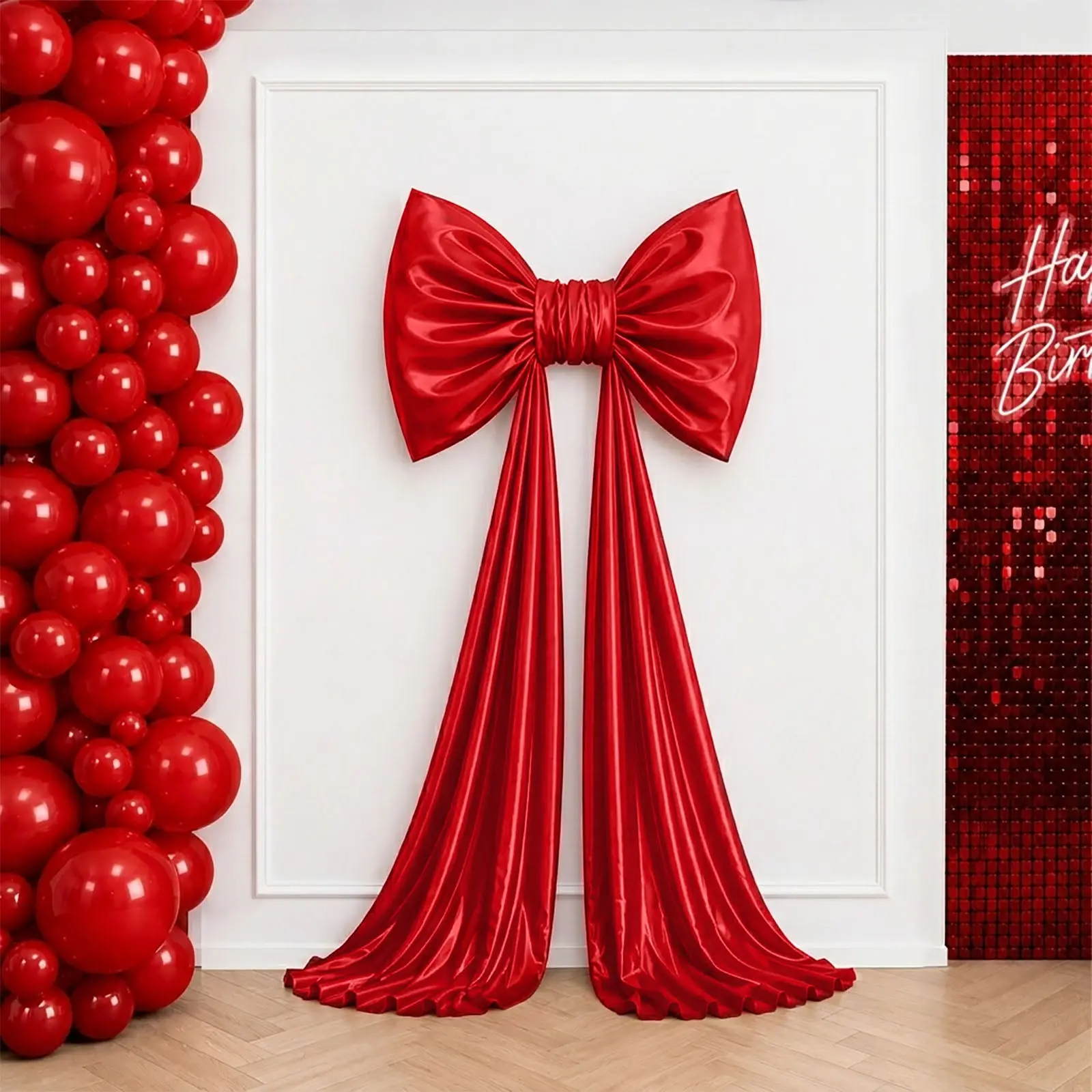 7ft Giant Red Satin Single Bow Backdrop Decor, Coquette Theme Dry Cleaning Accessory for Wedding Photo Booth Backdrops, Party Decorations, Wedding Event