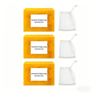 3PCS Lemon Turmeric Kojic Soap,Natural Handmade Soap,3PCS Turmeric Soaps Bar for Face and Body, Smooth Skin Tumeric Soapes,Deep Cleansing Soaps for Men & Women