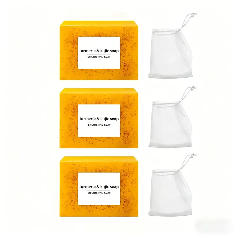 3PCS Lemon Turmeric Kojic Soap,Natural Handmade Soap,3PCS Turmeric Soaps Bar for Face and Body, Smooth Skin Tumeric Soapes,Deep Cleansing Soaps for Men & Women