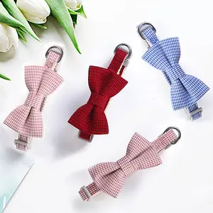 Cute Pet Collar with Bow Tie, 1 Count Adjustable Gingham Pattern  with Leash Hole, Perfect for Cats and Dogs, Durable and Stylish Accessory