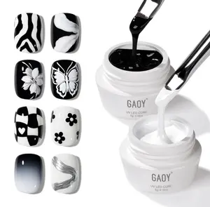 GAOY Black & White Painting Gel for Nail Art, No Wipe Creamy Gel Polish for Lines, Floral Designs, Patterns or French Nail Salon and Home DIY, UV Light Cure