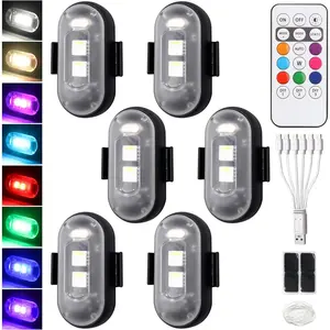 6Pcs Wireless  Strobe LED Lights with Remote Control, Waterproof Rechargeable Anti-Collision USB Charging, Warning Flashing Lights for Car Bike Motorcycle Camping