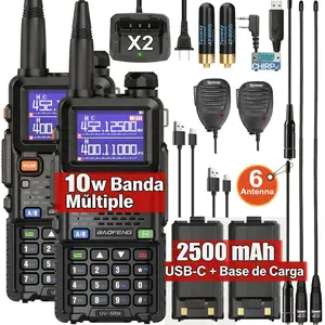 BAOFENG 5RM - Radioaficionado de 10 W de alta potencia, Walkie Talkies de largo alcance, radio meteorológica de emergencia NOAA, 999CH, batería USB-C de 2500 mAh, antena 771