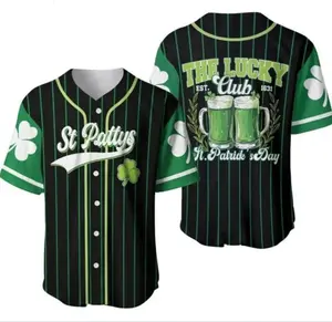 St. Patrick’s Day Baseball Jersey, All Over Print Green Lucky Shirt, Unisex Game Day Gift for Men, Women & Kids