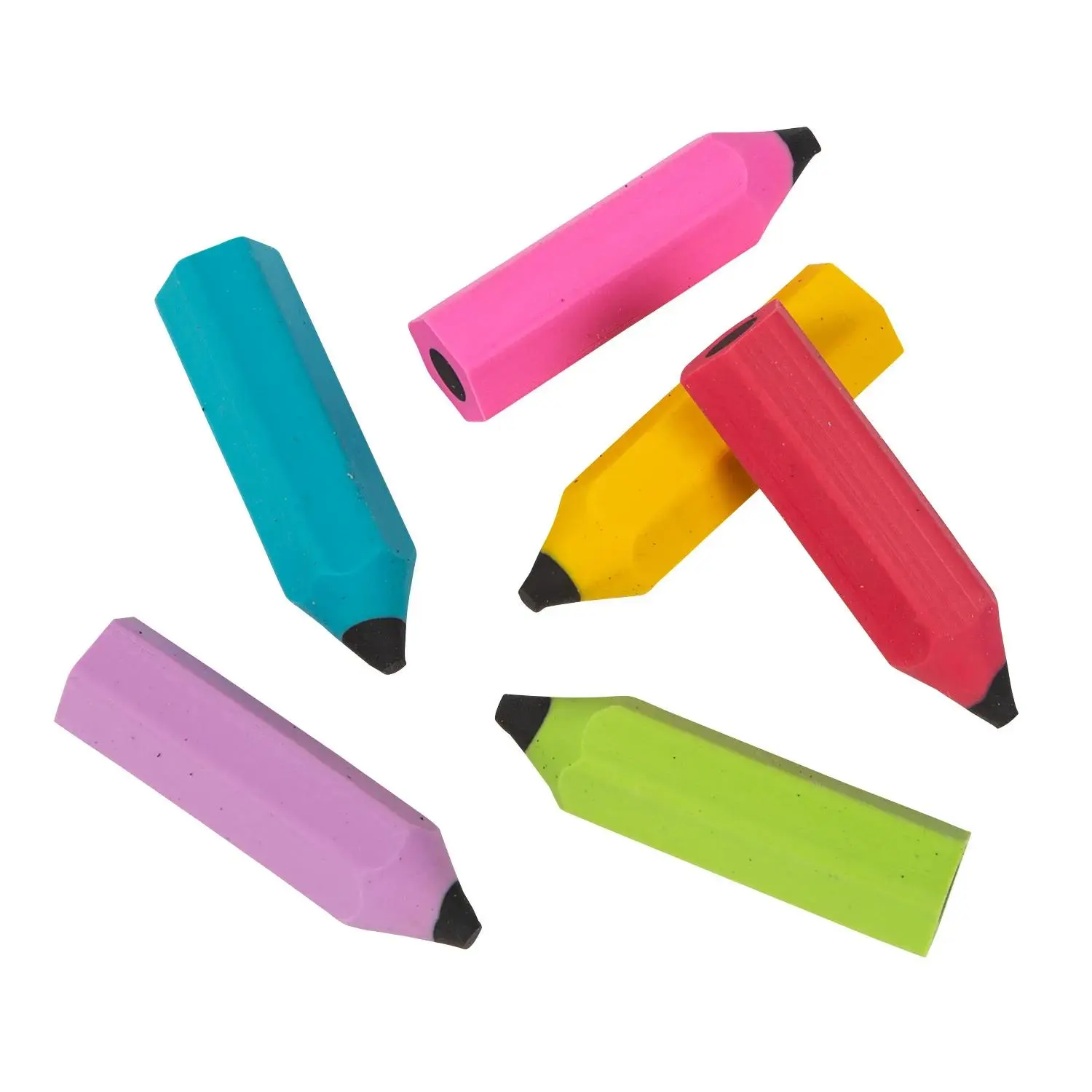 2 1/2" Bulk 48 Pc. Pencil-Shaped Bright Solid Color Rubber Erasers