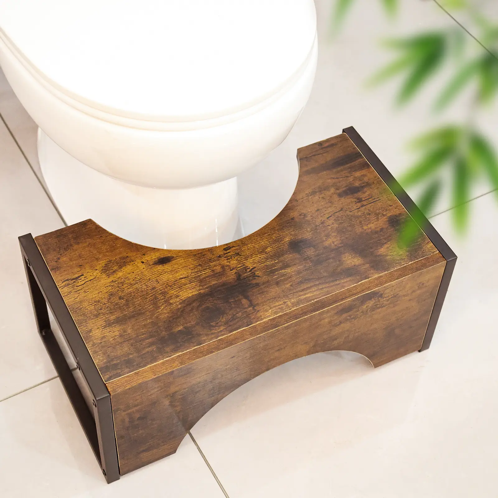 Heavy-Duty 400lb Capacity Wooden Toilet Stool - 7-Inch Extra Tall Non-Slip Bathroom Footstool, Easy to Install, Suitable for Adults, Hotels, Modern Bathroom Decor