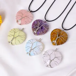 Tree Of Life Heart Pendant Necklace Natural Healing Crystal Gorgeous Stone Gemstone Jewelry Energy Love Girlfriend Boyfriend Souvenir Valentine Anniversary New Year Christmas Halloween Birthday Gift