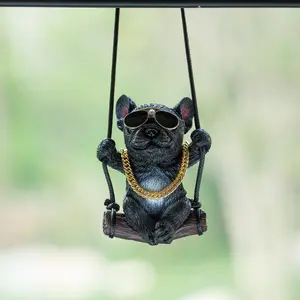 New Car Hanging Ornament, Interior Decoration, Trendy Swing French Bulldog Dog Charm, Rearview Mirror Car Accessory, Automotive Decor, Cute Car Decor