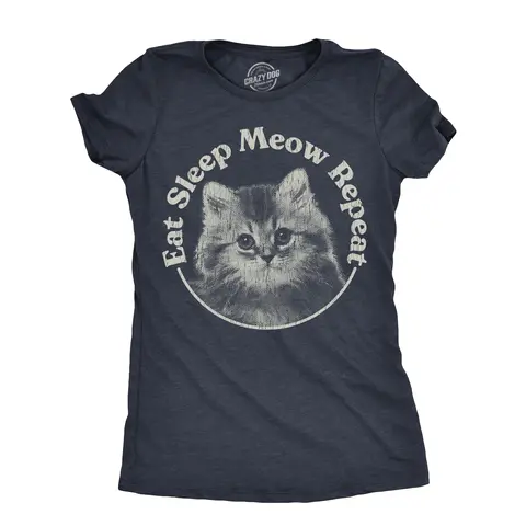Womens Eat Sleep Meow Repeat T Shirt Funny Cute Kitten Lovers Tee for Ladies Funny Womens T Shirts Cute Vintage Fashion Casual Ladies T-Shirt Gift Sarcastic Tops for Women Funny Cat Top Women's Novelty Tees Navy -