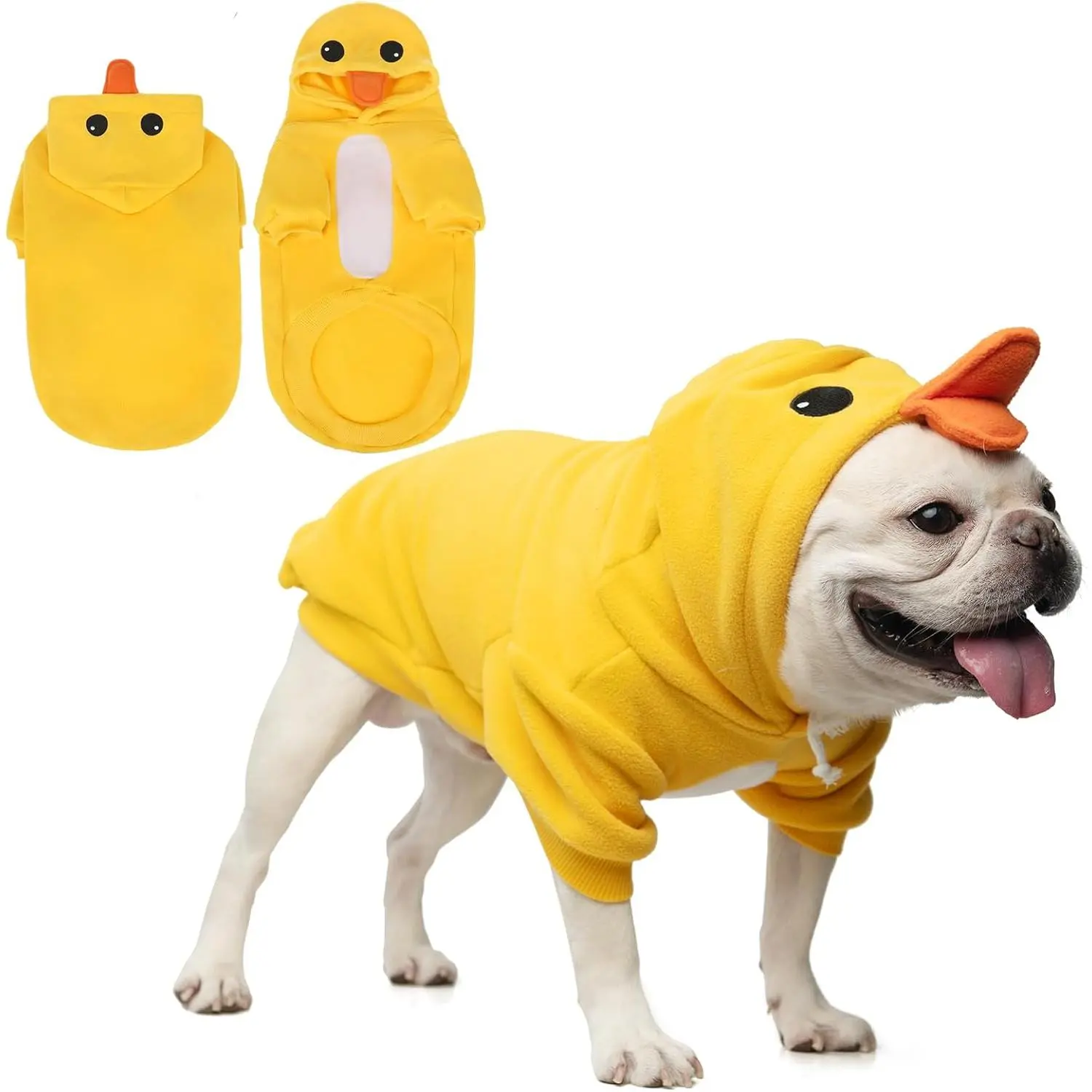 Dog Duck Costume Clothes, Funny Dog Outfits Fleece Sweater Hoodie, Pet Cute  Cosplay Cold Weather Coats with Leash Hole for Small Medium Large Dogs Pug Pitbull Corgi Puppy, Yellow SM