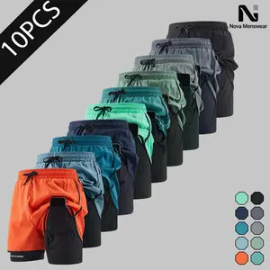 Men's 10-Pack Athletic Shorts Set - Men's Gym Shorts with Side Large Pockets, Drawstring Waist, Contrast Trim, Trendy Streetwear Summer Bottoms for Gym Workout and Beach Vacation