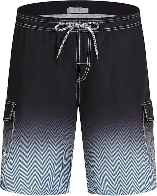 APTRO Men's Mesh Quick-Dry Knee-Length Swim Trunks - 9" Elastic Waistband, Gradient Print, Breathable Soft Comfort, Big & Tall/Extended Sizes (5XL), Ideal for Beach Surfing, Diving