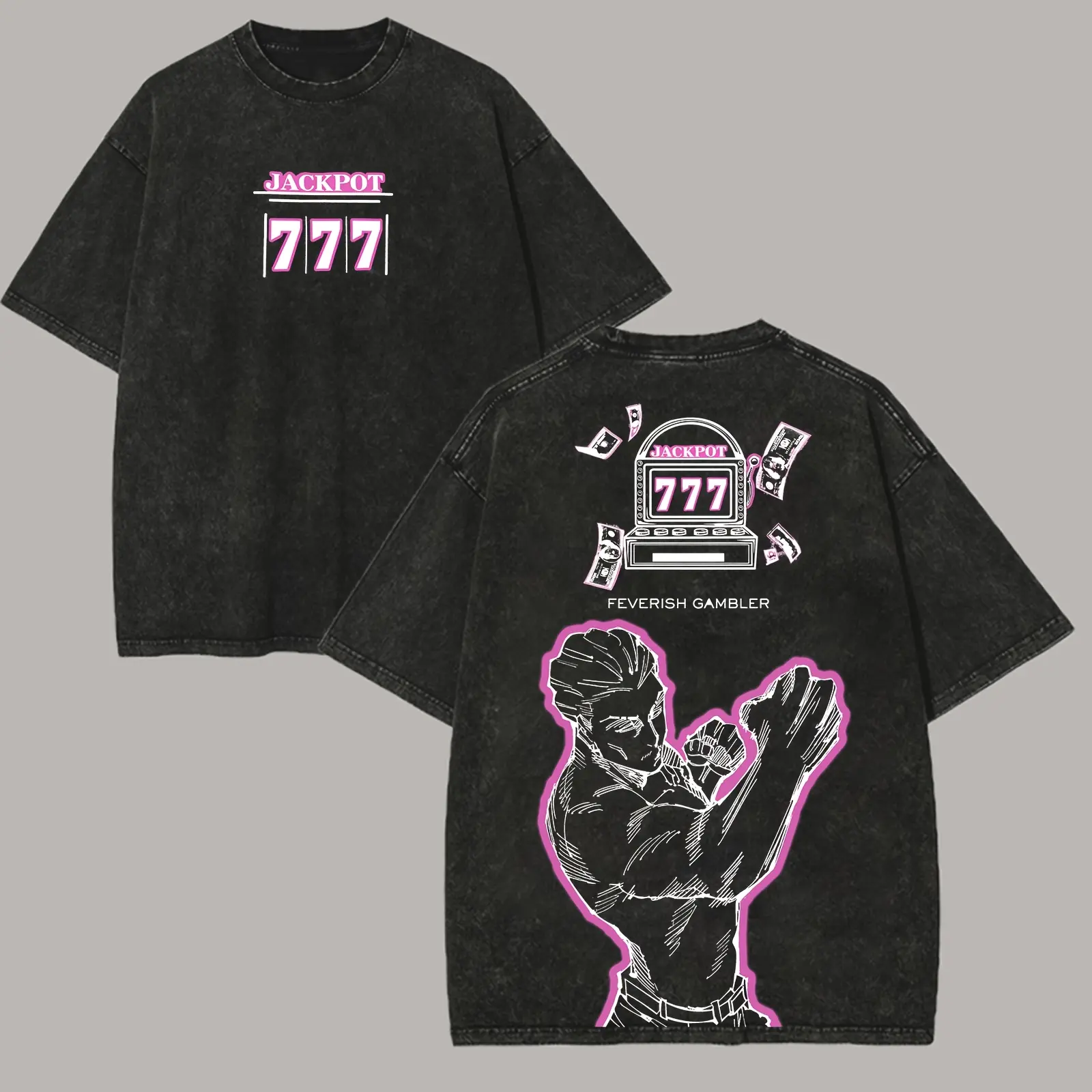 Men's Jujutsu Kaisen Kinji Hakari Printed Unisex Washed Short-Sleeve Fitted Casual T-Shirt, Men's Top 1, Tshirt, Shortsleeve, Streetwear, Round Neck, Retro