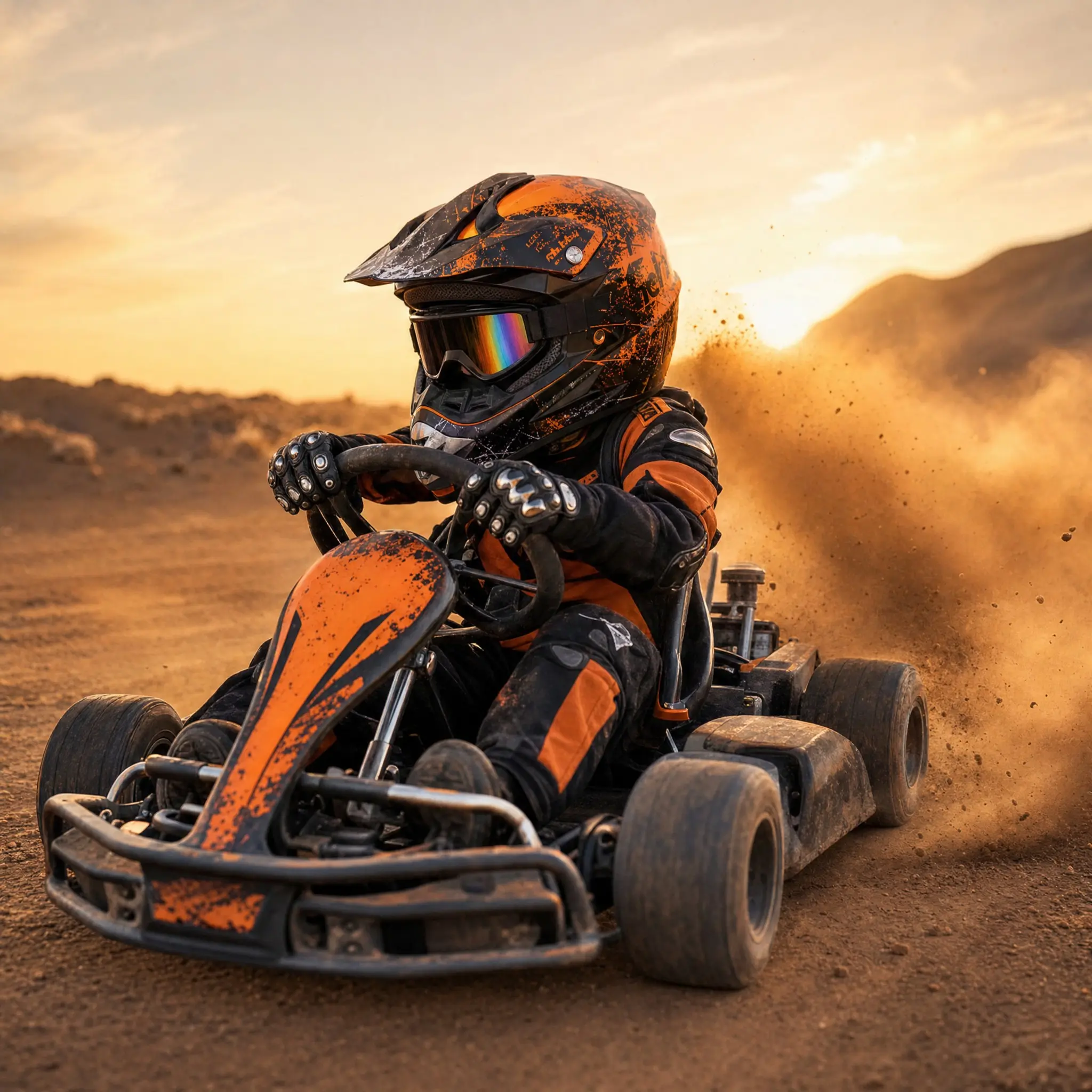 Kids 4-Piece Full Face Motocross Riding Gear Set - Orange-Black Outdoor Helmet with Impact-Safe ABS Shell, Face Mask, Cooling Protective Off-Road Racing Headgear for Dirt Bike Use