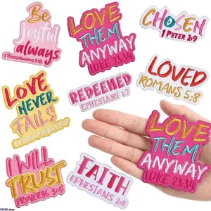 8/9-Pcs  Christian Inspirational Iron-On Patches Bible Verse Heat Transfer Stickers for Clothes, Garments, Hats (DIY Religious Faith Fashion & Clothes Accessories)