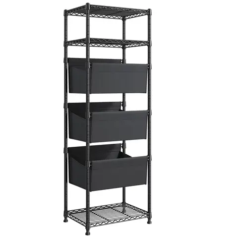 【Closet Storage Organizer】Raybee 6 Tier Corner Shelf with Basket,72'' Tall Storage Shelves Organizer Units, Adjustable Metal industrial Bookshelf for Wall Corner,Living room,Kitchen,Home Office