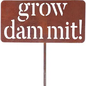 Grow Dammit Funny Garden Sign, Unique Outside Gardening Decor Outdoor, Flower Vegetable Garden Accessories, Fun Gardening Gifts for Women Men Mom Gardener Who Love Plants, Alloy Steel