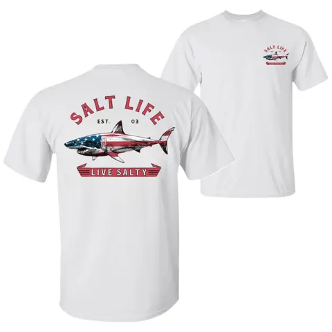 Men's Salt Life Live Salty Graphic T-Shirt - American Flag Design, Soft Cotton Unisex Top, Coastal Vibe Fabric Office & Beach Apparel, Fishing Lover Gift Cap-Inclusive Pick