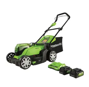 Greenworks 48V (2x24V) 17" Battery Push Mower + 2 x 24V 4Ah Batteries & Dual Port Charger 2526302