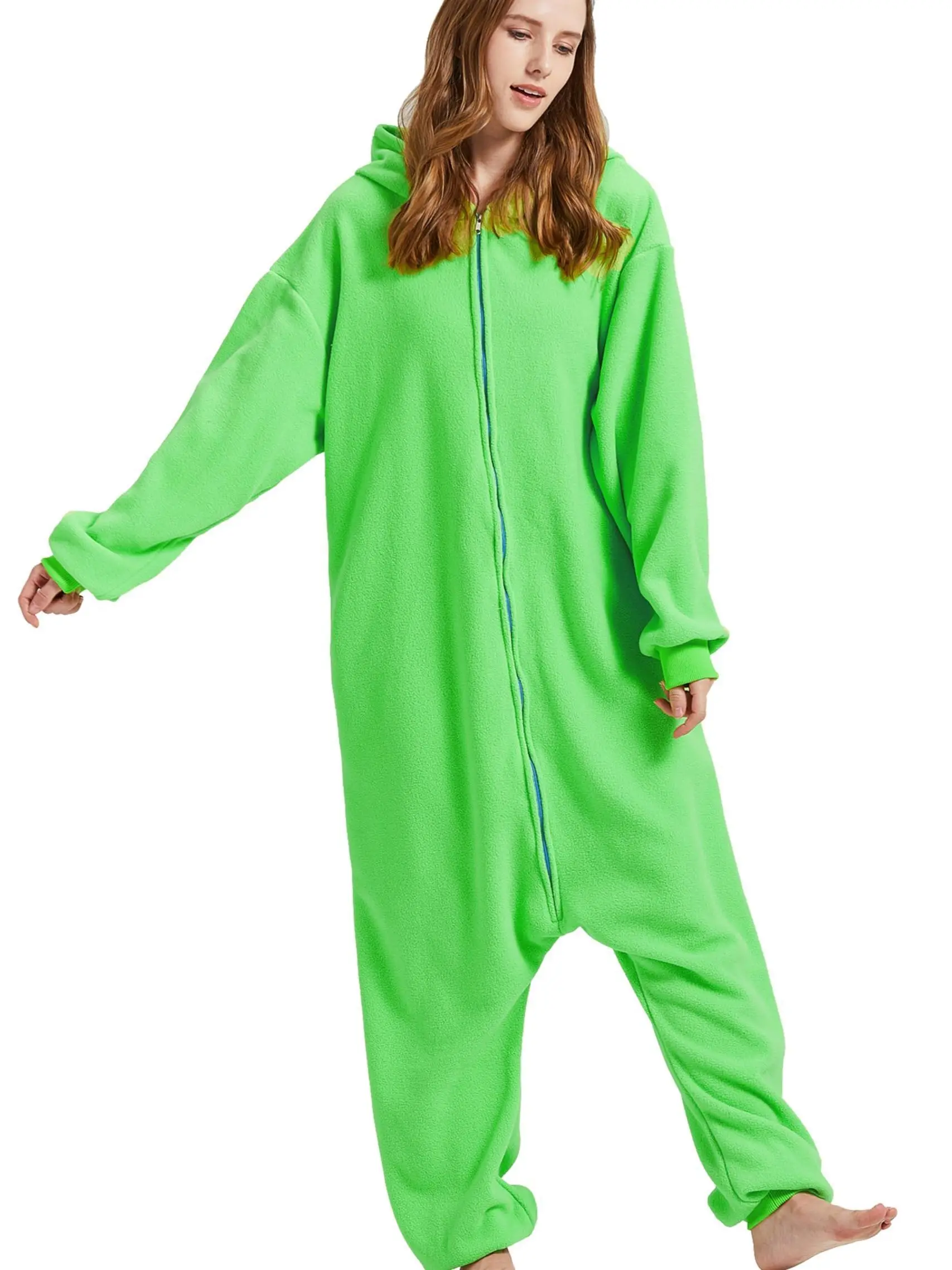 Women's Basic Alien Cartoon Print Bodysuit - Long-Sleeve Cozy V-Neck, Loose, Soft All-Season Casual Loungewear for Halloween, Cosmic Party Cosplay Onesie