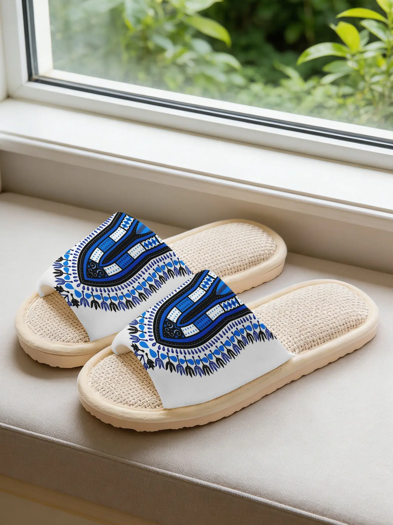 Women's Ethnic Geometric Print Linen Slippers, Soft Eva Sole, Non-Slip Quiet, Casual Home Wear, All Seasons, Textile Upper