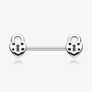 A Pair of Dainty Heart Lock Nipple Barbell Ring