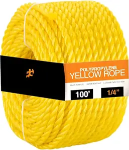 Yellow Twisted Polypropylene Rope - Floating Poly Pro Cord - Oil Resistant, , Marine Growth &  - Reduced Slip, Easy Knot, Flexible (Yellow - Pack of 1, 1/4" x 100')