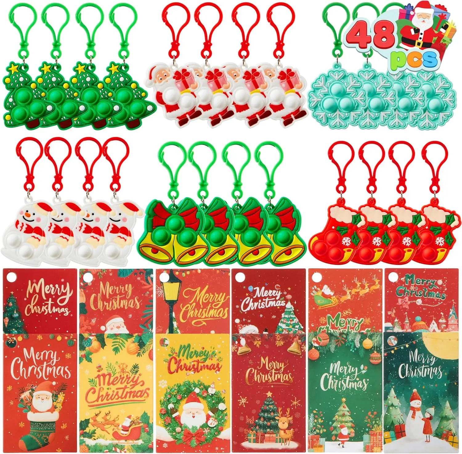 JOYIN 24 PCS Christmas Pop Fidget Toys with Cards, Xmas Pop Game, Party Favors for Kids, Christmas Stocking Stuffers, Goodies Bag Fillers for Children Adults Anxiety Stress Reliever Office Desk