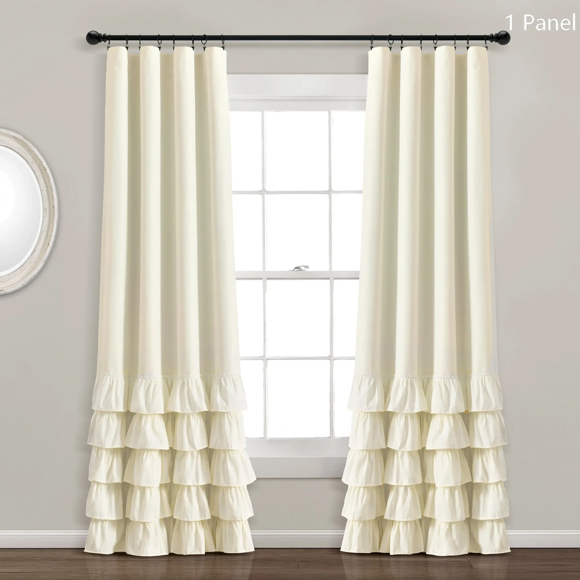 Lush Decor Allison Ruffle 100% Lined Blackout Window Curtain (Single Panel) - Sold Individually - Panel Flat Weave Microfiber Fabric 40 Inches Wide Energy Efficient Privacy Panel