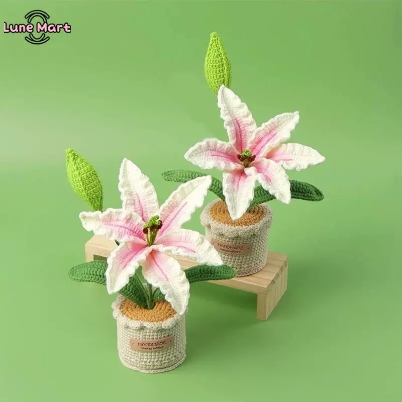 Handmade Crochet Lily Flower Potted Plant Keychain - Flower Keychains with Knitted Bloom, Bud, Leaves, Multiple Colors, Exquisite Craftsmanship, Nature-Inspired Stitch Plush Floral Decor for Gifting, Home Decor, Exquisite Craftsmanship Keychains