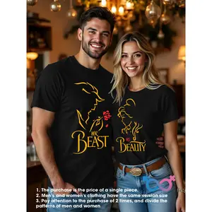 Her Beast His Beauty Matching Couple T-Shirts, Romantic Valentines Day Outfits, Casual Soft Cotton Tees, Ideal for Wedding Anniversary, Honeymoon & Date Night, Perfect Gift for Newlyweds & Couples