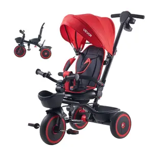 summervibes VEVOR Toddler Tricycle Stroller for 1-5 Year Old, 6-in-1 Kids Trike with Parent Push Handle, Canopy, Adjustable Seat and Storage, Tricycle for Toddlers, Birthday Toy for Boys and Girls, Red/Black