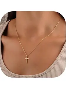 Turandoss Easter Basket Stuffer Cross Necklace for Women Girls, Dainty 14K Gold Plated Cross Necklace Infinity CZ Holy Mary Medal Necklaces for Women Christian Baptism Religious Faith Jewelry Gifts