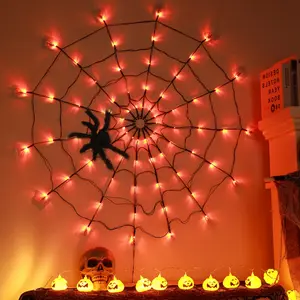 3.28FT Spider Web Light with Hairy Spider - 70LED, Remote Control, 8 Lighting Modes | Indoor Outdoor Halloween Wall Decor #HalloweenDecor #SpiderWebLight #SpookySeason #FallVibes #HalloweenPartyEssentials