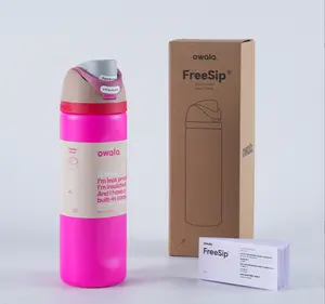 Owalaa Pink Water Bottle 24oz With Straw,Freesip,Heat Preservation Time More than 24 Hours,Cold and Hot Water Can Be NONE