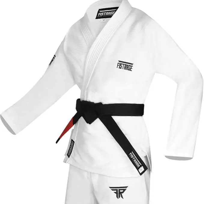 FISTRAGE White Brazilian Jiu Jitsu Gi Kimono Lightweight Pearl Weave Cotton IBJJF Approved Unisex Training Uniform with Free Belt Jiu Jitsu Gear Reinforced Stitching