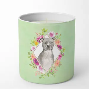 Carolines Treasures  10 oz Blue Pit Bull Terrier Green Flowers Decorative Soy Candle