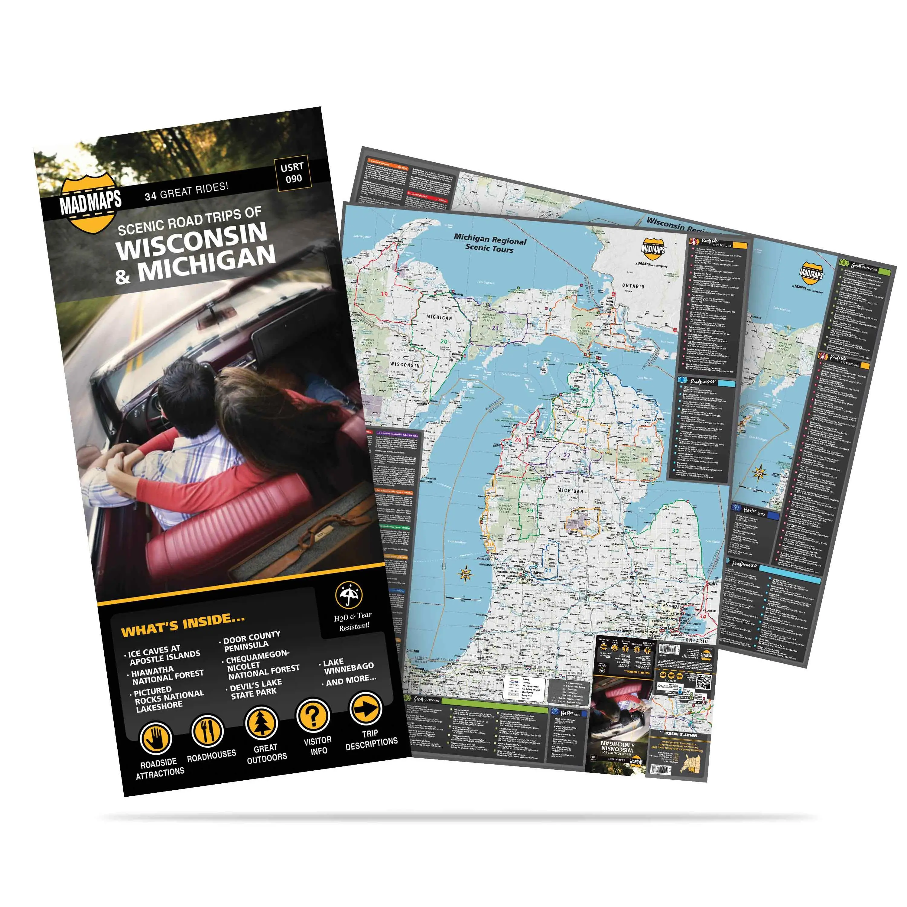 Wisconsin and Michigan: 34 Scenic Road Trips on One Map