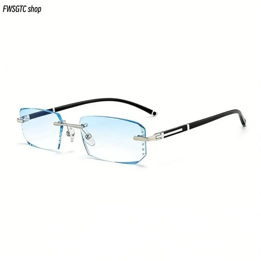 Unisex Vintage Rimless Edge-Cut Eyeglasses, Lightweight Anti-Blue Light Frameless Reading Glasses, Classic Comfortable Eyewear for Men and Women, Perfect for Learning, Reading, Office Work and Long Time Computer Screen Use