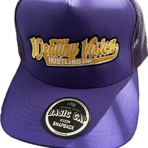 Wealthy Vision Hustling Co Trucker Hats - Purple Snapback Basic Cap with Gold Embroidery