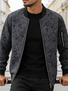 Men's spring and autumn lightweight casual jacket, Sporty, Fitted, zipper closure with arm decoration, printed sports baseball collar, 100% polyester fiber, machine washable, easy to maintain fabric, suitable for daily outings, casual sports wear