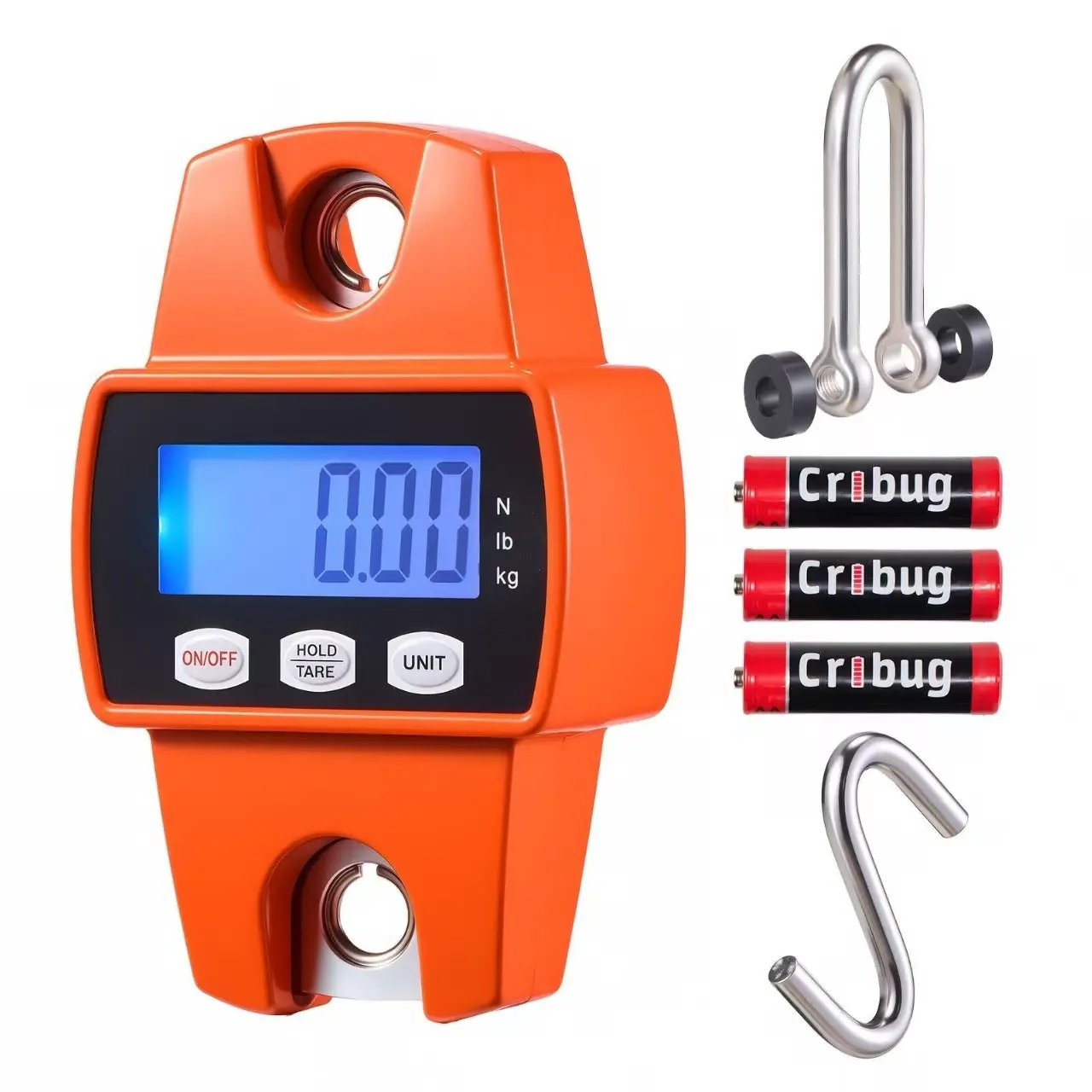 OrangSummervibes Digital Crane Weighing Scale - 660 lbs/300 kg Max Capacity, Cast Aluminum Case, LCD Display, 0.1 lbs Division, 3-Unit Switch, Portable Handheld Hanging Livestock Multi-Function Scale for Farm Hunting, Livestock Scale