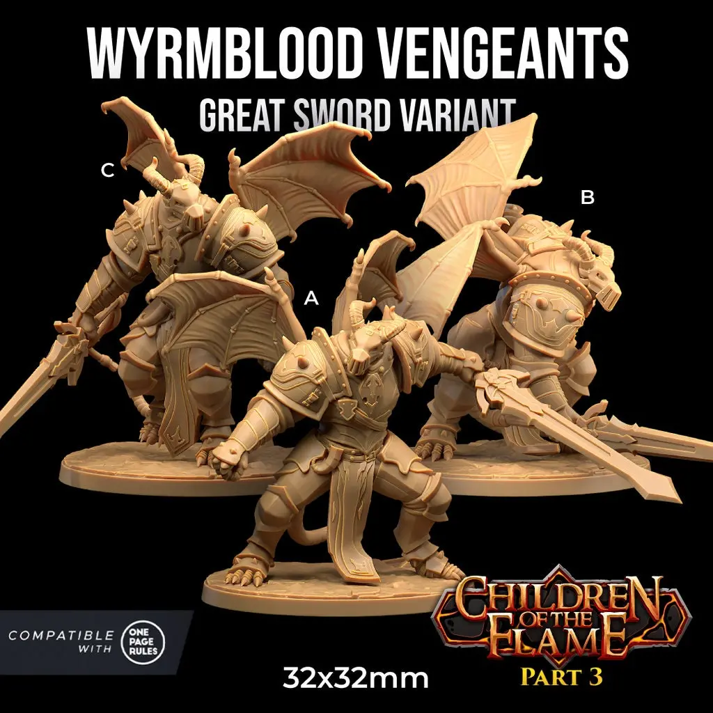 Wyrmblood Vengeants Sword Halberd Arm Blade | The Dragon Trappers Lodge | 32mm Scale | Miniature TTRPG Mini DnD Dungeons Dragons Wargame
