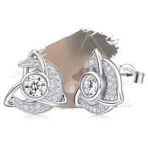 Moon Stud Earrings 925 Sterling Silver Crescent Fashion Earrings Celtic Trinity Knot Design Triangle Vintage Stud Earrings Good Luck Irish gifts for Women Brithday Gift